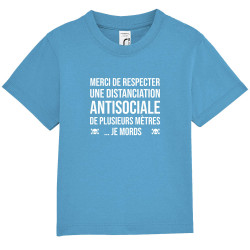 T-shirt bébé bleu azur Distanciation Antisociale (Gondrax,Slogans Débiles,Humour)