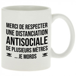 Mug blanc Distanciation Antisociale (Gondrax,Slogans Débiles,Humour)
