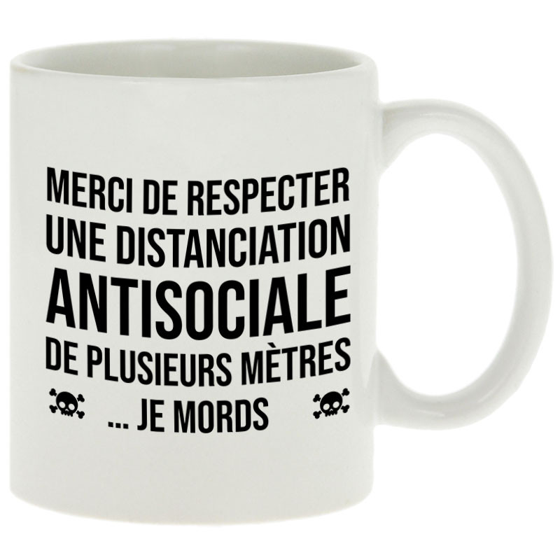 Mug blanc Distanciation Antisociale (Gondrax,Slogans Débiles,Humour)