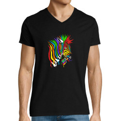 T-shirt homme col V noir Zèbre Anticonformiste (Zewa,Animaux)