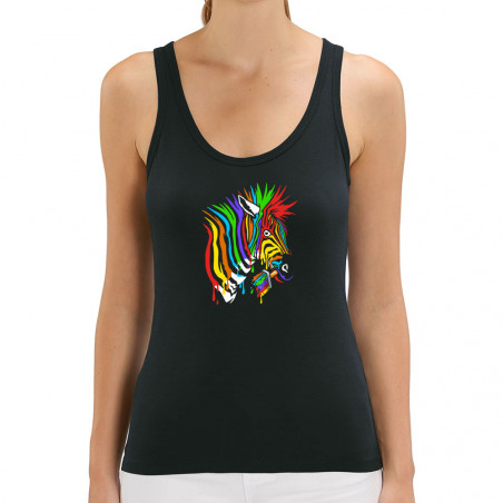 Débardeur femme coton bio noir Zèbre Anticonformiste (Zewa,Animaux)
