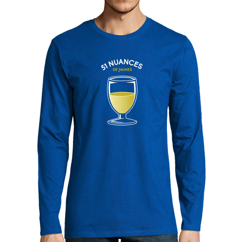 T-shirt homme manches longues bleu royal 51 nuances de jaunes (Le Duc,Alcool)