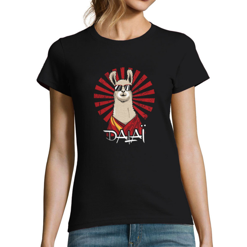T-shirt femme noir Dalaï Lama (Le Duc,Animaux,Humour)