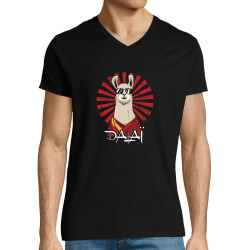 T-shirt homme col V noir Dalaï Lama (Le Duc,Animaux,Humour)