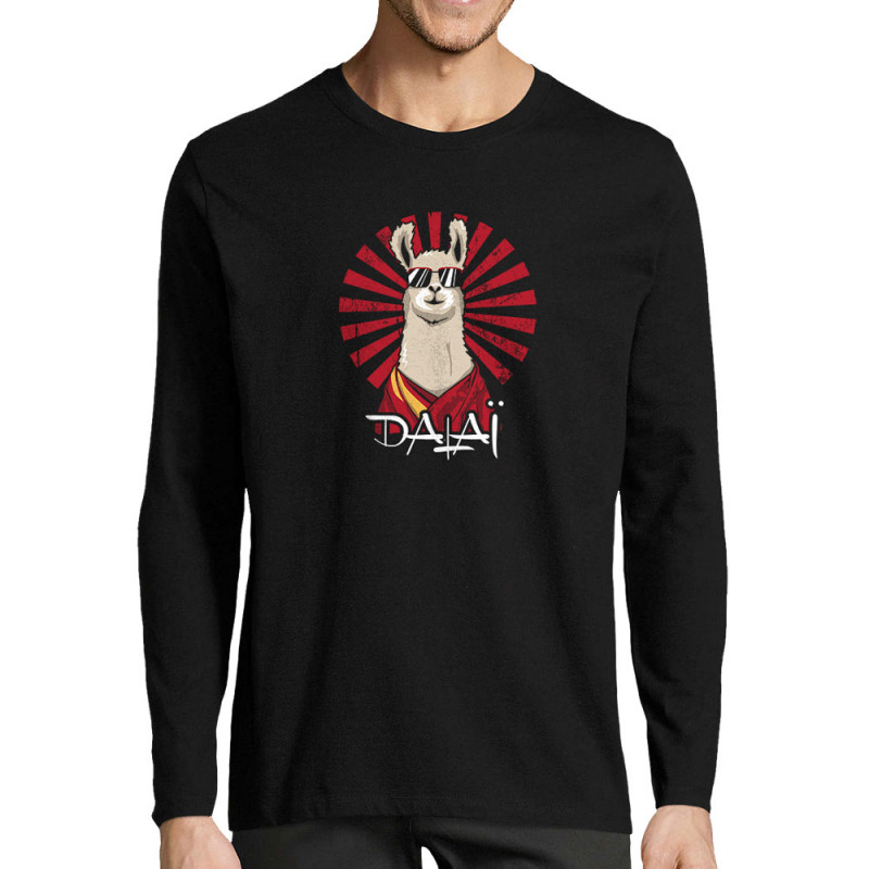 T-shirt homme manches longues noir Dalaï Lama (Le Duc,Animaux,Humour)