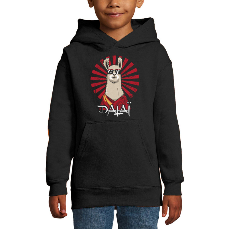 Sweat enfant à capuche noir Dalaï Lama (Le Duc,Animaux,Humour)