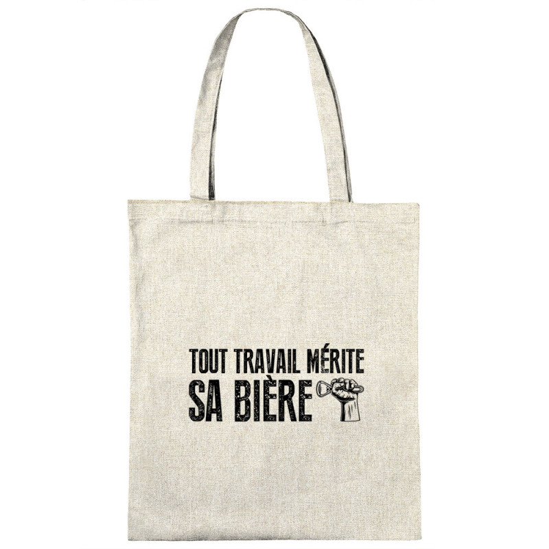 Sac shopping en toile naturel Tout travail mérite sa bière (Andy,Alcool,Slogans Débiles)