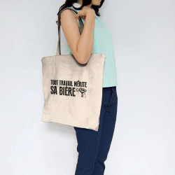 Sac shopping en toile naturel Tout travail mérite sa bière (Andy,Alcool,Slogans Débiles)