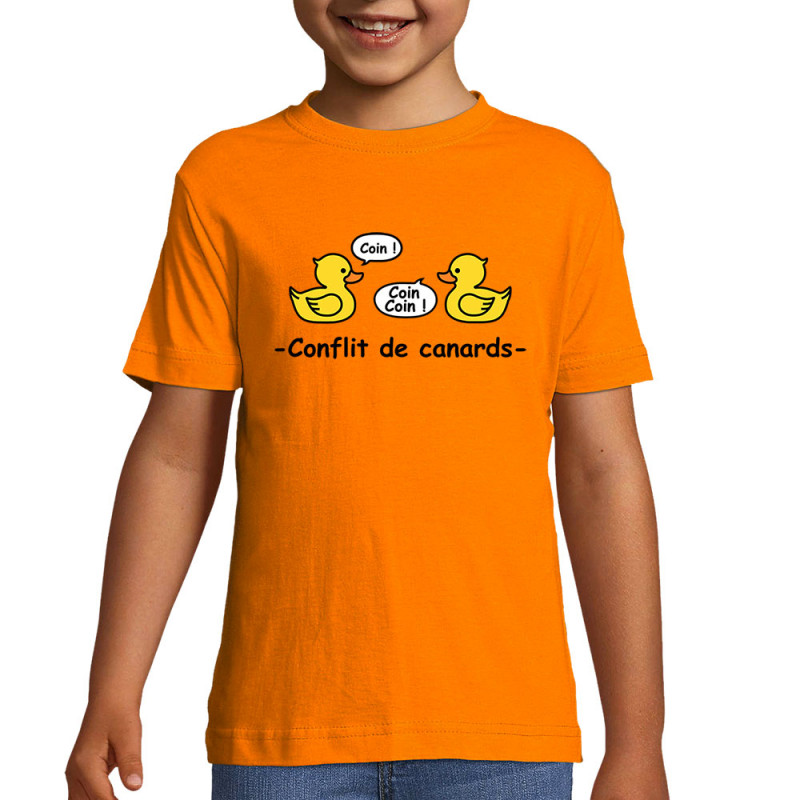 T-shirt enfant orange Conflit de canards (Animaux,Humour,El Zorro)