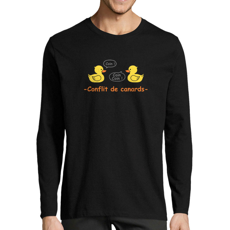 T-shirt homme manches longues noir Conflit de canards (Animaux,Humour,El Zorro)