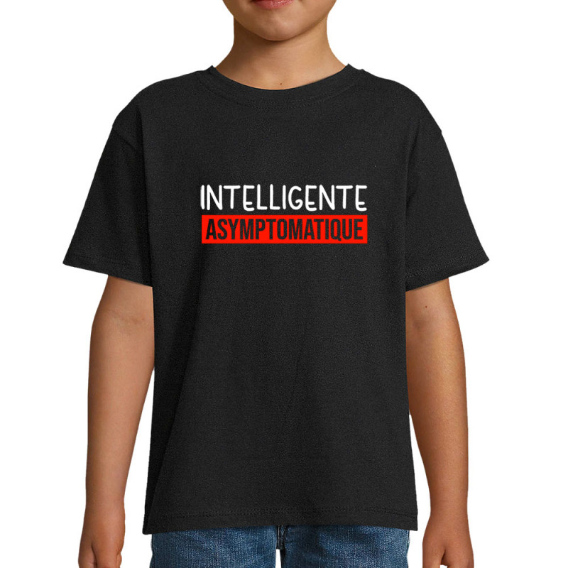 T-shirt enfant noir Intelligente Asymptomatique (Gondrax,Humour,Slogans Débiles)