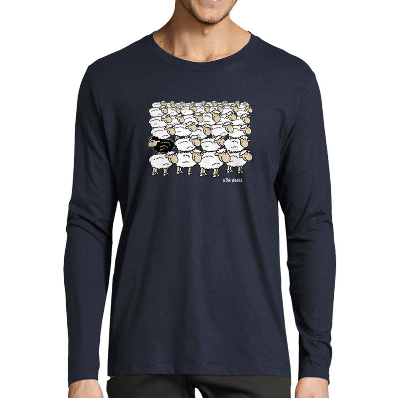 T-shirt homme manches longues bleu marine Stay Rebel Moutons (Gondrax,Animaux,Humour)
