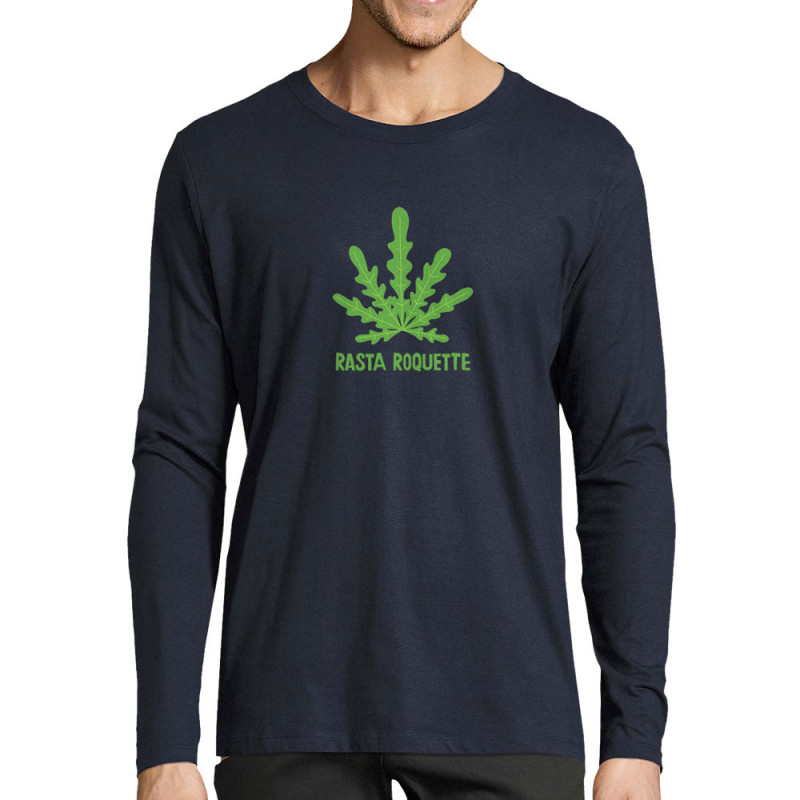 T-shirt homme manches longues bleu marine Rasta Roquette (Alex Kidd,Humour,Reggae)