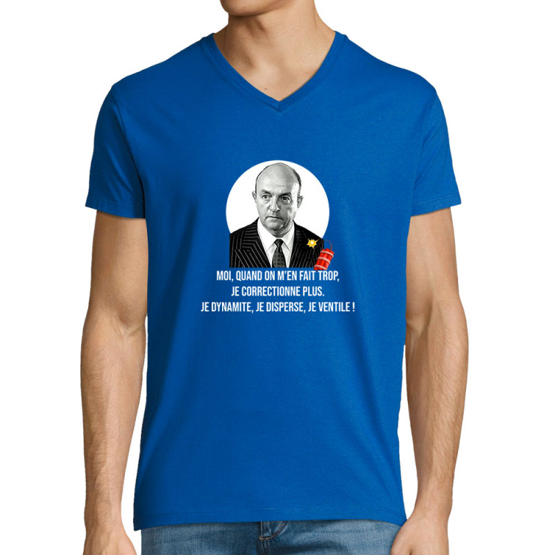 T-shirt homme col V bleu royal Je dynamite (Gondrax,Films/Séries,Les Tontons Flingueurs)