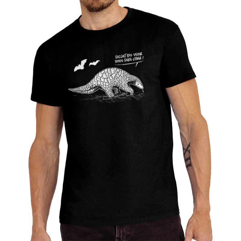 Tee-shirt homme noir Pangolin Fallait pas nous faire chier (Gondrax,Les Bébêtes,Animaux,Humour)
