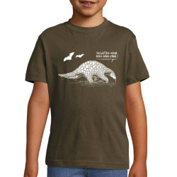 T-shirt enfant kaki foncé Pangolin Fallait pas nous faire chier (Gondrax,Les Bébêtes,Animaux,Humour)