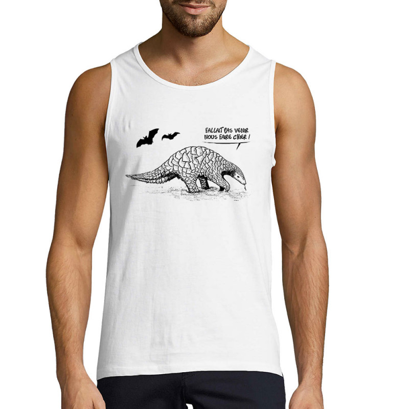 Débardeur homme blanc Pangolin Fallait pas nous faire chier (Gondrax,Les Bébêtes,Animaux,Humour)