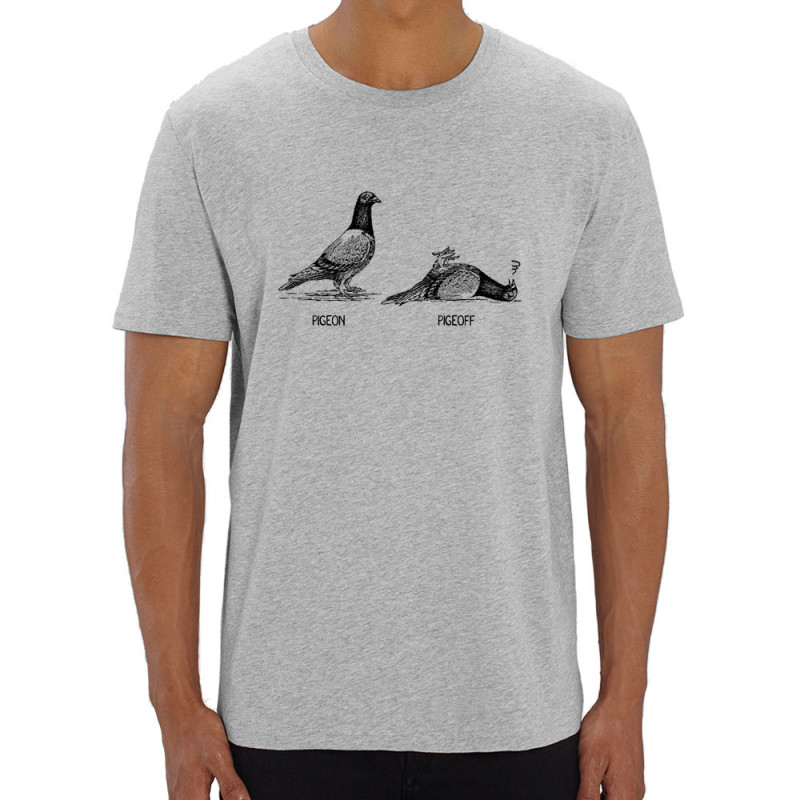 T-shirt homme coton bio gris chiné Pigeon Pigeoff (Gondrax,Les Bébêtes,Humour,Animaux)
