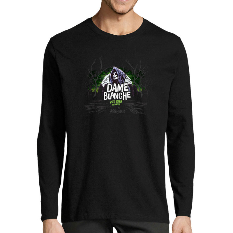 T-shirt homme manches longues noir Dame Blanche (Mélusine,Alcool)