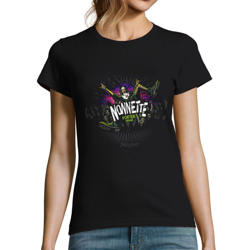 T-shirt femme noir Nonnette (Mélusine,Alcool)