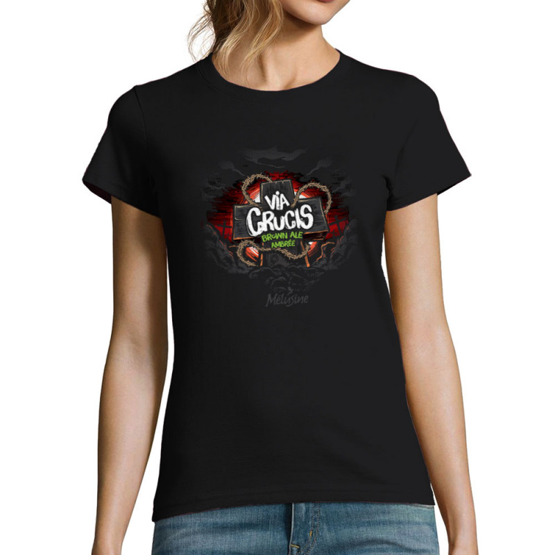 T-shirt femme noir Via Crucis (Mélusine,Alcool)