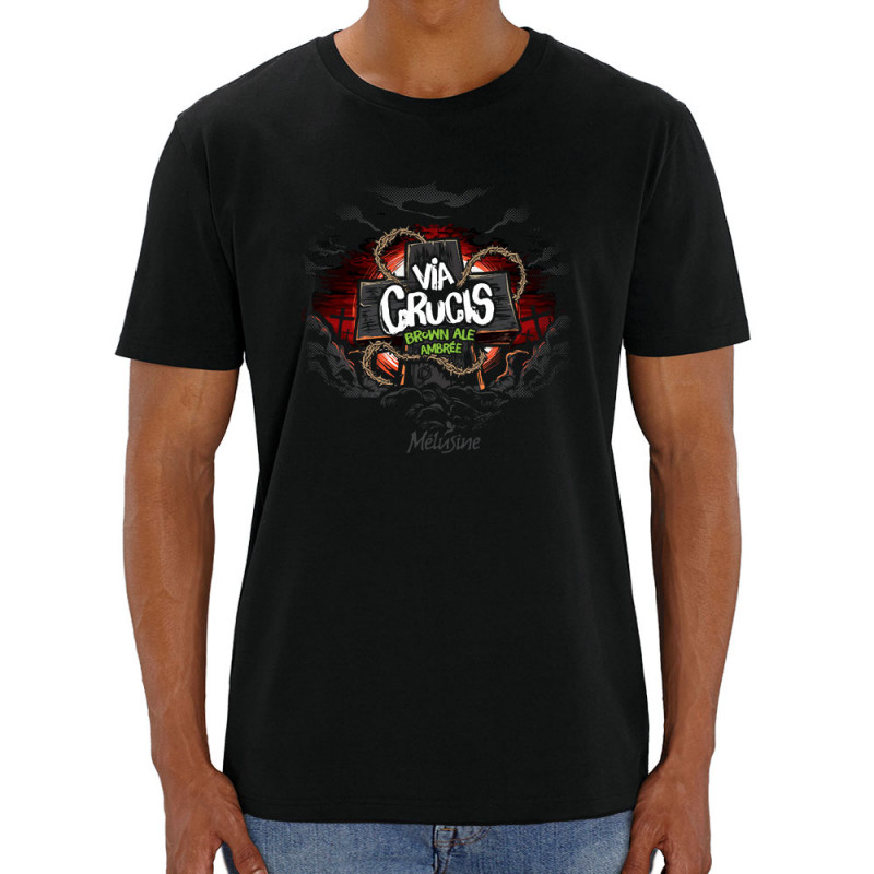T-shirt homme coton bio noir Via Crucis (Mélusine,Alcool)