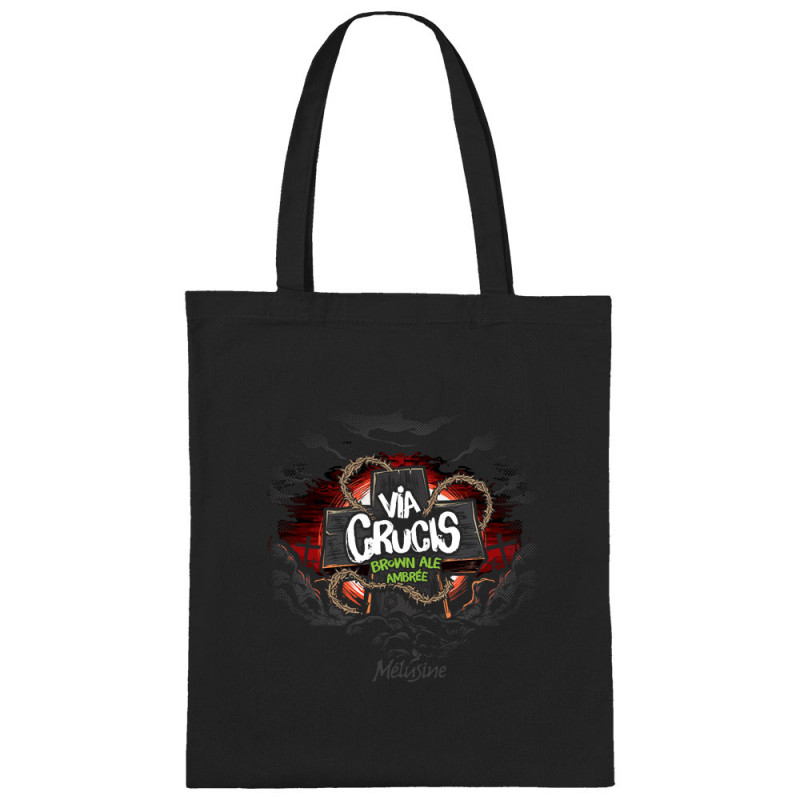 Sac shopping en toile noir Via Crucis (Mélusine,Alcool)