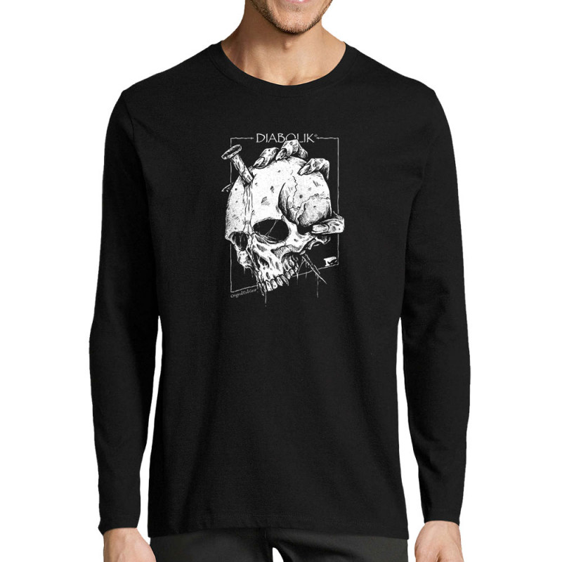T-shirt homme manches longues noir Nailed Skull (Gondrax,Diabolik,Têtes de morts)