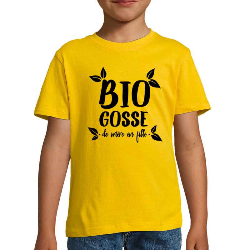 T-shirt enfant jaune Bio gosse de mère en fille (Zewa,Humour,Slogans Débiles,Bébés)