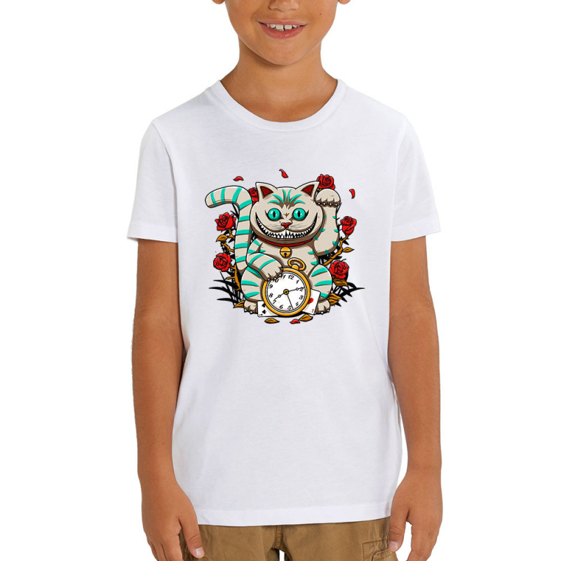 T-shirt enfant coton bio blanc Lucky Alice Cat (Le Duc,Animaux,Chats)