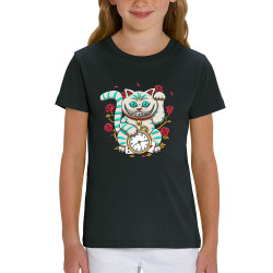 T-shirt enfant coton bio noir Lucky Alice Cat (Le Duc,Animaux,Chats)