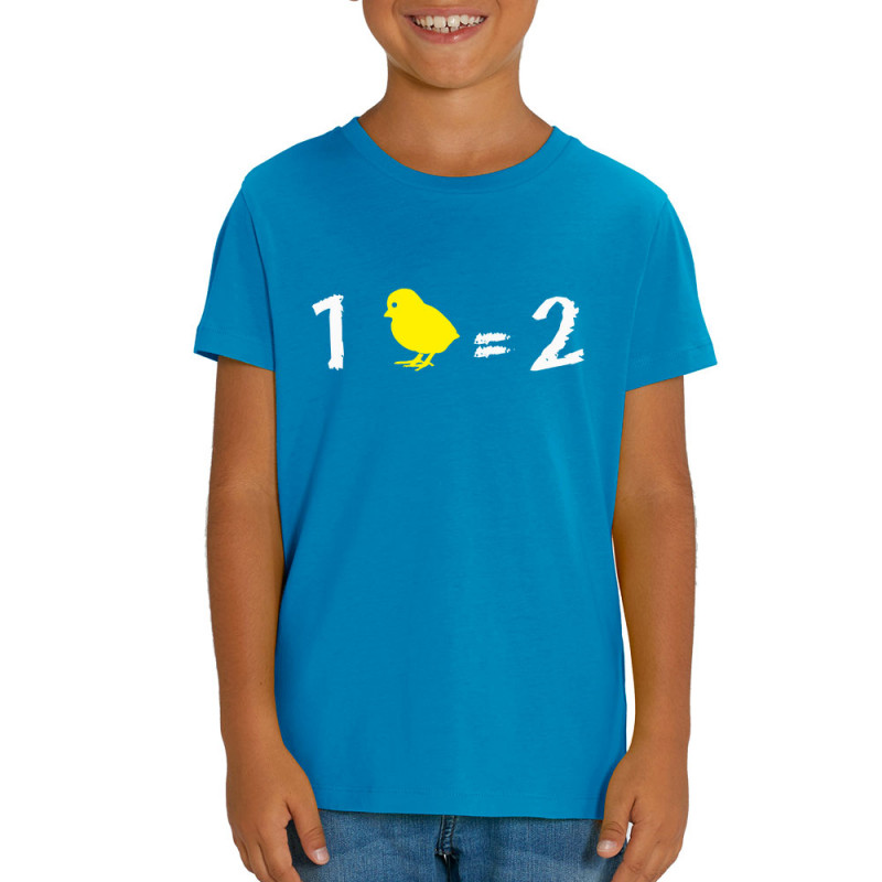 T-shirt enfant coton bio bleu azur 1 poussin égal 2 (Franck,Animaux,Humour,Des chiffres et des lettres,Devoirs de vacances)