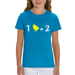 T-shirt enfant coton bio bleu azur 1 poussin égal 2 (Franck,Animaux,Humour,Des chiffres et des lettres,Devoirs de vacances)