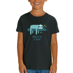 T-shirt enfant coton bio noir Born to be a Larve (Alex Kidd,Animaux,Humour,Paresse)