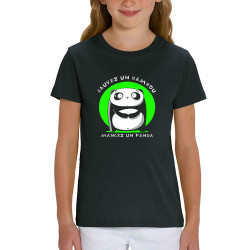 T-shirt enfant coton bio noir Sauvez un bambou Mangez un panda (Pandaluna,Animaux,Humour,Manga Kawaï japan)