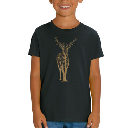 T-shirt enfant coton bio noir Deer Trees (Caffein Art,Animaux)