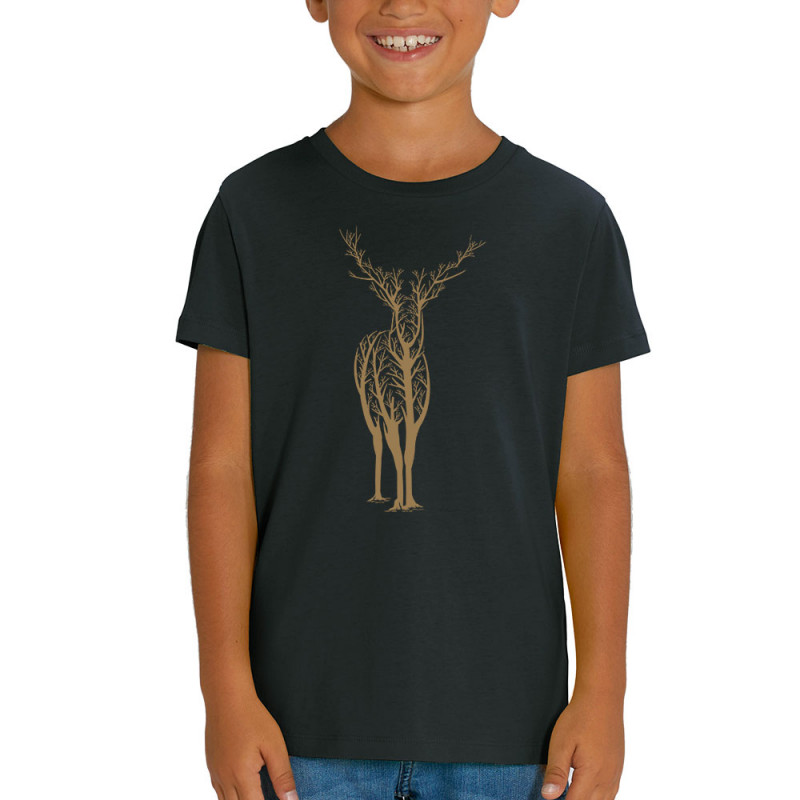 T-shirt enfant coton bio noir Deer Trees (Caffein Art,Animaux)