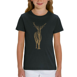 T-shirt enfant coton bio noir Deer Trees (Caffein Art,Animaux)