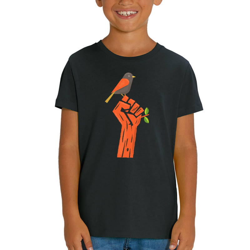 T-shirt enfant coton bio noir Résiste (Alex Kidd,Ecologie)