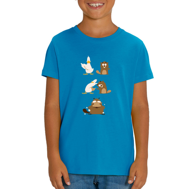 T-shirt enfant coton bio bleu azur Fusion (Pandaluna,Animaux,Humour,Manga Kawaï japan)