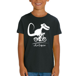 T-shirt enfant coton bio noir Vélociraptor (Andy,Humour,Animaux,Vélo)