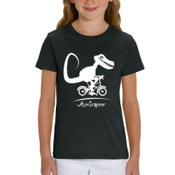 T-shirt enfant coton bio noir Vélociraptor (Andy,Humour,Animaux,Vélo)