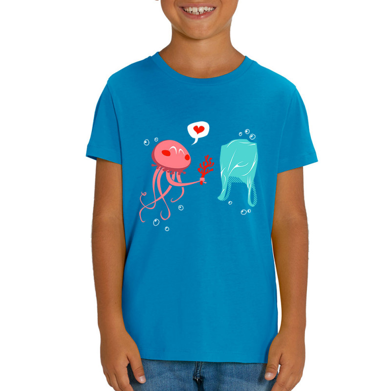 T-shirt enfant coton bio bleu azur Méduse (Animaux,Ecologie)