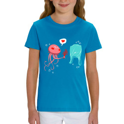 T-shirt enfant coton bio bleu azur Méduse (Animaux,Ecologie)