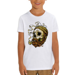 T-shirt enfant coton bio blanc Santa Muerte - Smoking Skull (Santa Muerte,Têtes de morts)