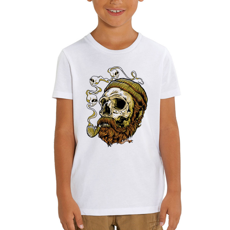 T-shirt enfant coton bio blanc Santa Muerte - Smoking Skull (Santa Muerte,Têtes de morts)
