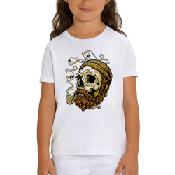 T-shirt enfant coton bio blanc Santa Muerte - Smoking Skull (Santa Muerte,Têtes de morts)