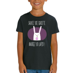 T-shirt enfant coton bio noir Sauvez une carotte (Gondrax,Animaux,Humour,Fruits & Légumes)