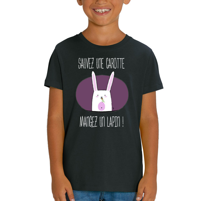 T-shirt enfant coton bio noir Sauvez une carotte (Gondrax,Animaux,Humour,Fruits & Légumes)