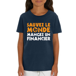 T-shirt enfant coton bio bleu marine Sauvez le monde (Ted Boundy,Slogans engagés,Humour)